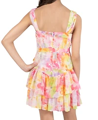 Rare Editions Girls' 7-16 Watercolor Chiffon Sweetheart Bodice Dress
