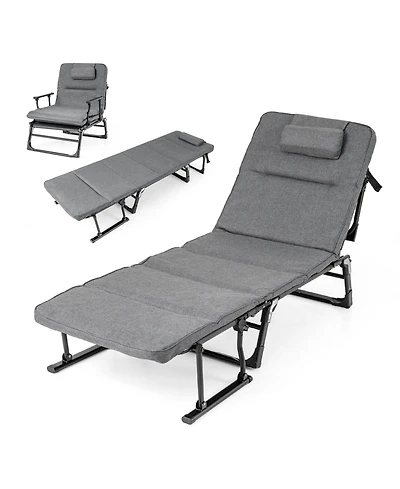 Slickblue Folding Camping Cot with Mattress 3 in 1 Convertible Single Sofa Chaise Lounge Chair Sleeper