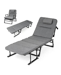 Slickblue Folding Camping Cot with Mattress 3 in 1 Convertible Single Sofa Chaise Lounge Chair Sleeper