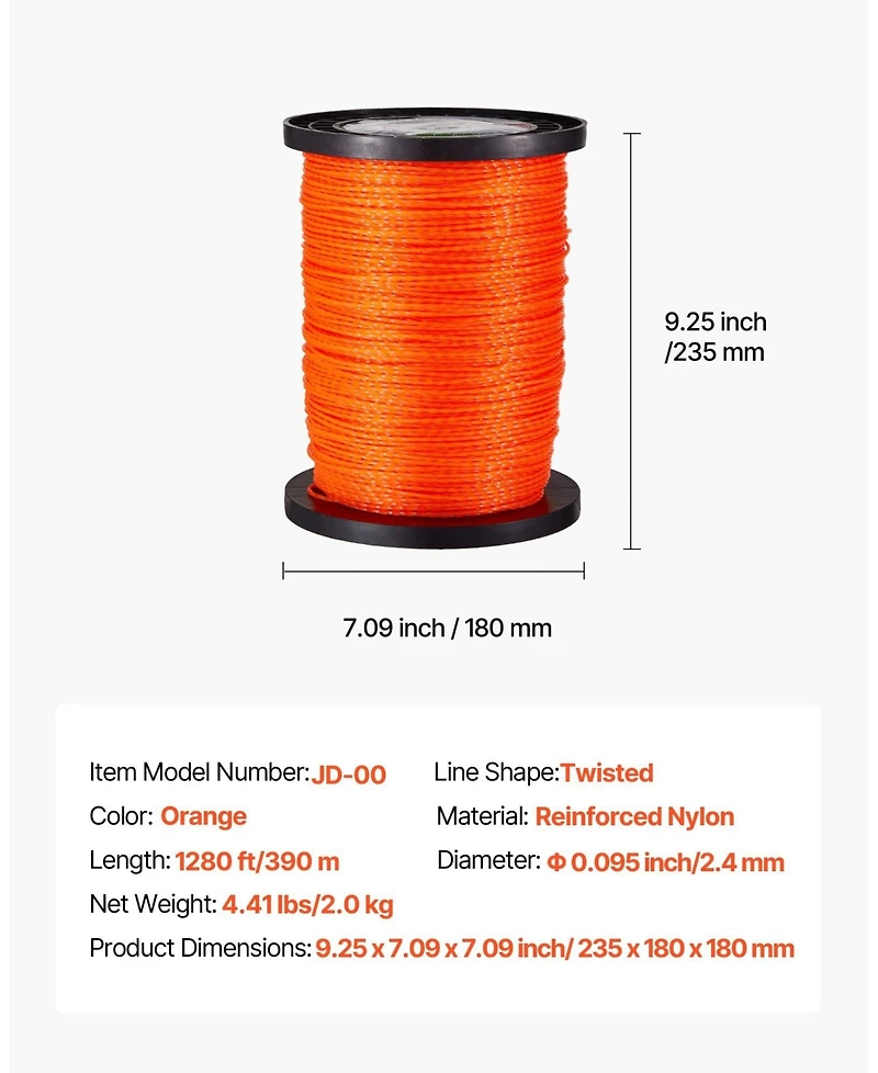 Sugift 0.095 inch 1280 feet String Trimmer Line, Heavy Duty Nylon for Weed Eater Use