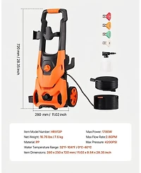 Sugift Electric Pressure Washer, 2000 Psi, 2.8 Gpm, with Nozzles and Foam Cannon