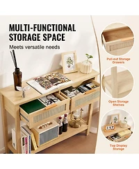 Gouun Rattan Console Table with 2 Drawers and Sliding Door