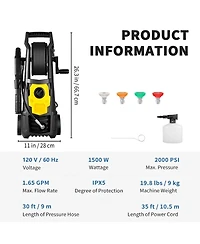 Sugift Electric Pressure Washer, 2000 Psi, 1.65 Gpm, with Hose, Nozzles and Foam Cannon