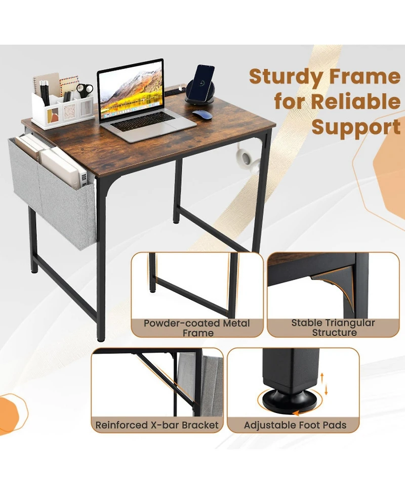 Gouun Compact Home Office Desk with Built-In Charging Station, Storage Bag and Headphone Hook