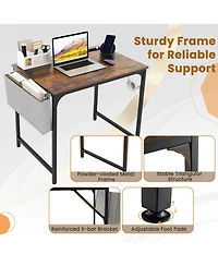 Gouun Compact Home Office Desk with Built-In Charging Station, Storage Bag and Headphone Hook