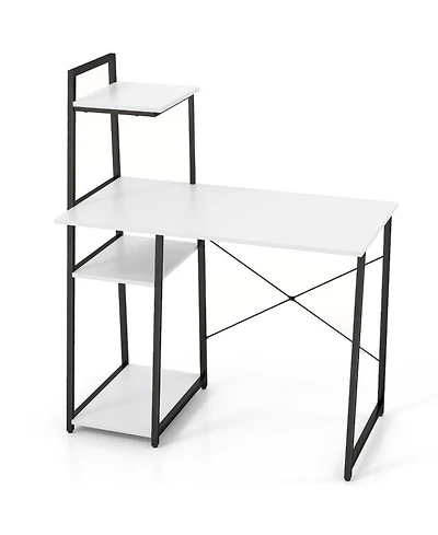 Gouun Computer Desk with 3-Tier Side Bookshelf, Anti-Fall Guard Rail and Adjustable Foot Pads