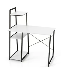 Gouun Computer Desk with 3-Tier Side Bookshelf, Anti-Fall Guard Rail and Adjustable Foot Pads