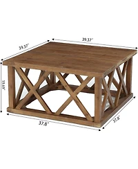 Tribesigns 39.37'' Solid Wood Coffee Table with Reinforced X-Frame, Farmhouse Square Coffee Table