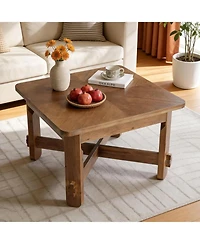 Tribesigns Solid Wood Square Coffee Table, 31.5" Farmhouse Accent Center Table with Sturdy Cross-braced Legs, Mid-Century Modern Tea Cocktail Tables