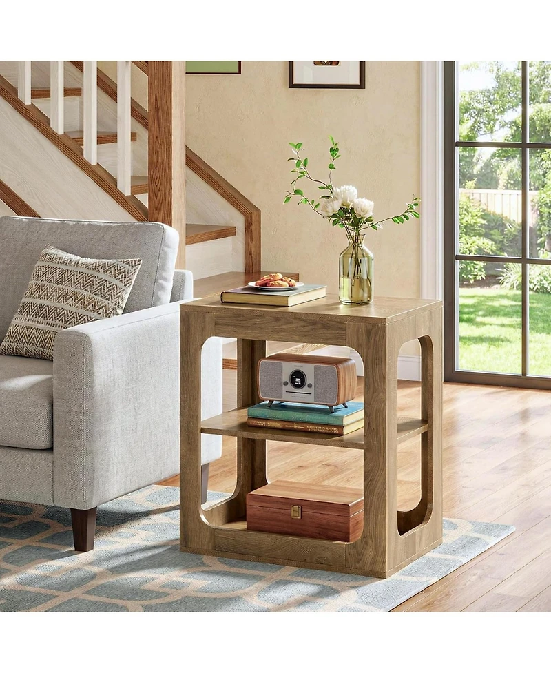 Tribesigns End Table with Storage Shelves, 3-Tier Side Table with Sturdy Base, Farmhouse Wooden Bedside Nightstand