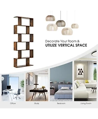 Gouun 6-Tier S-Shaped Display Bookshelf with Open Compartments, 31.5 x 9 x 75