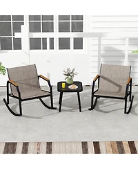 Gouun 3-Piece Outdoor Rocking Bistro Set with Fabric Seats and Glass Coffee Table