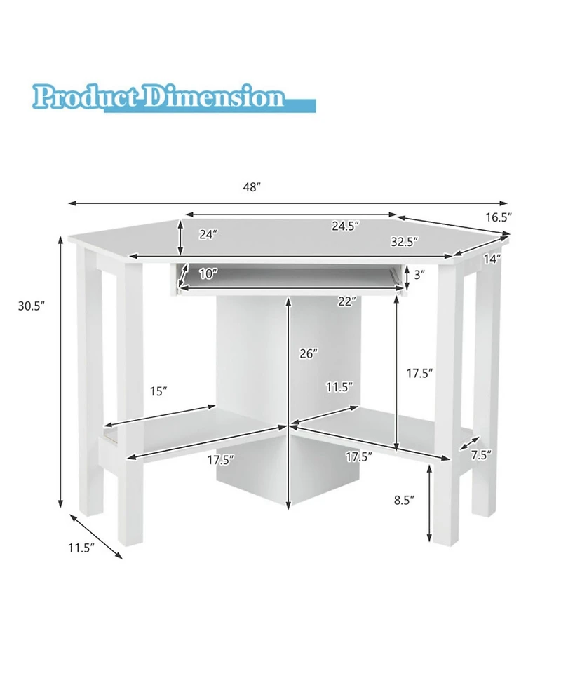 Gouun Corner Computer Desk with Keyboard Tray, 3 Storage Cupboards and Display Shelves