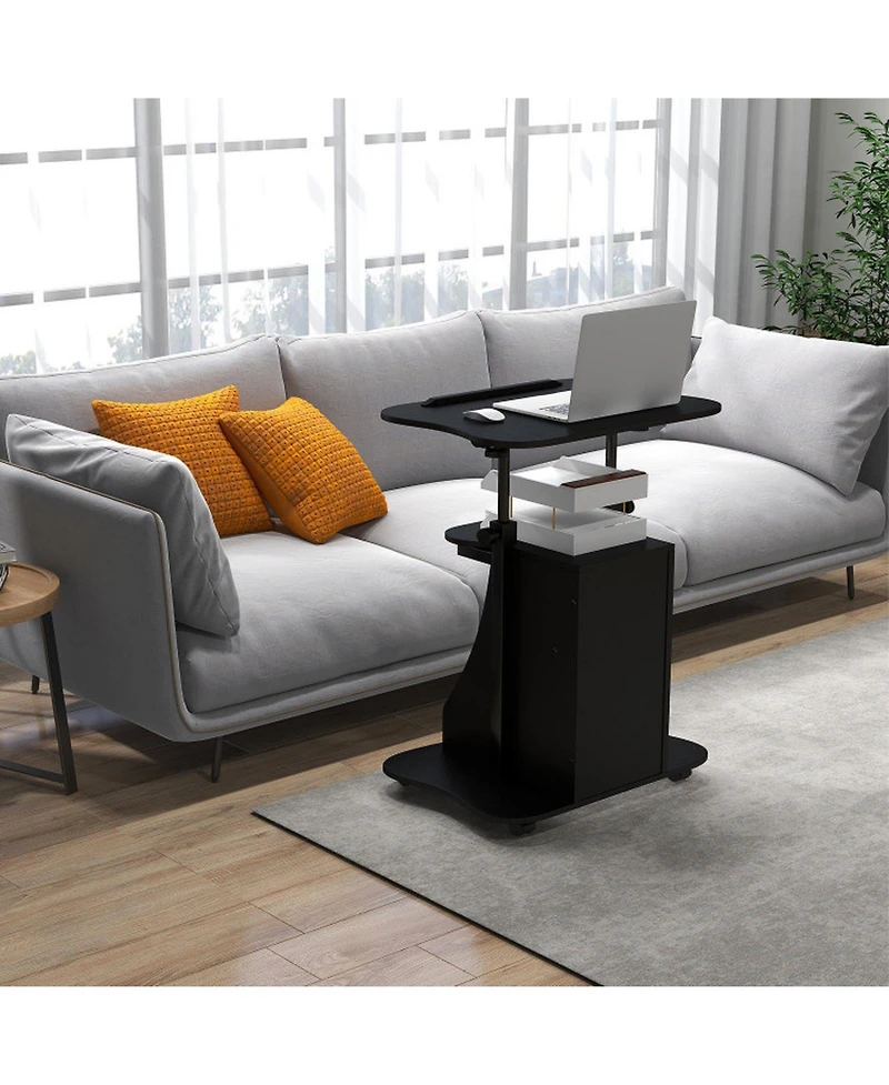 Gouun Mobile Standing Desk Cart with Adjustable Tilt Desktop, Cabinet and Open Shelves