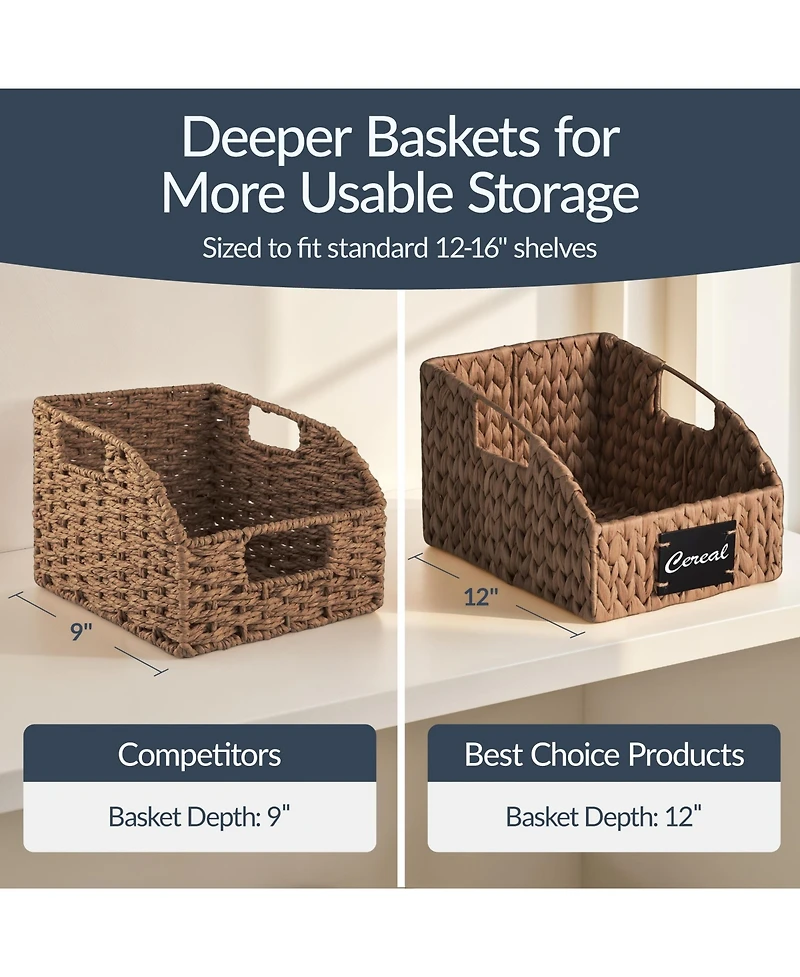 Best Choice Products Hyacinth Angled Pantry Storage Baskets Handles, Chalkboard and Marker (Pack of 2)