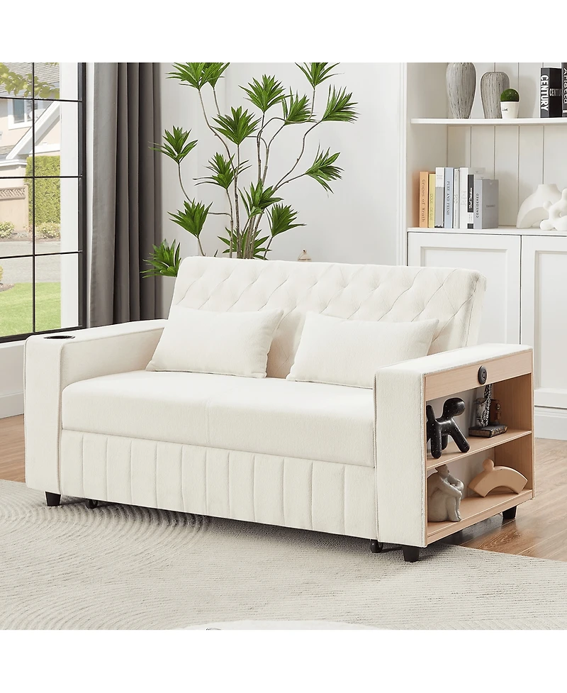 Maison Boucle Pull Out Loveseat Sofa with Adjustable Backrest for Small Space