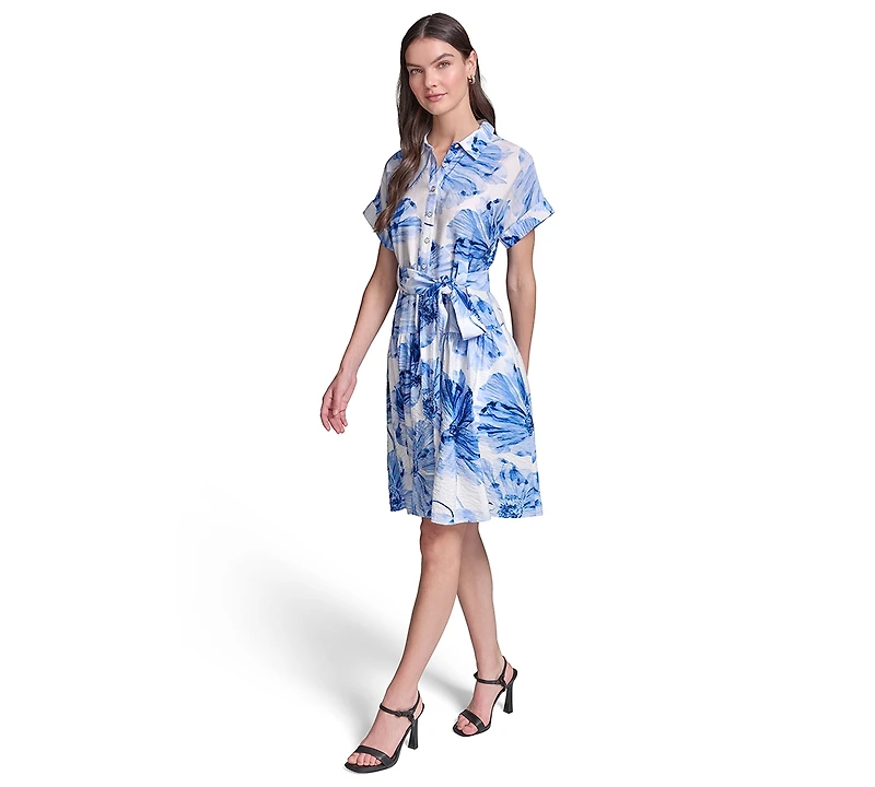 Karl Lagerfeld Paris Women's Crinkle Woven Printed Shirt Dress