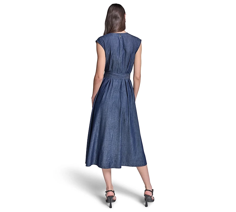 Karl Lagerfeld Paris Women's Surplus Flare Midi with Belt Dress