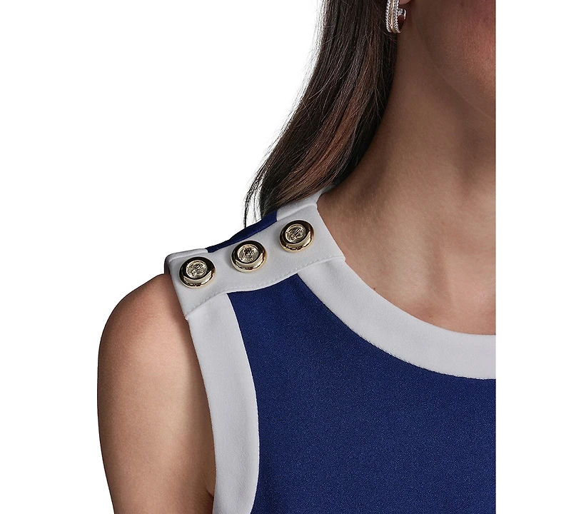 Karl Lagerfeld Paris Women's Sleeveless Scuba Crepe with Pleated Flounce Hem Dress