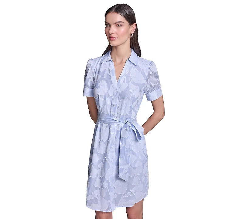 Karl Lagerfeld Paris Women's Floral Burnout Cotton Shirt Dress