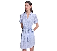 Karl Lagerfeld Paris Women's Floral Burnout Cotton Shirt Dress