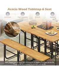 Gouun Acacia Wood Single-Side Patio Table and Bench Set