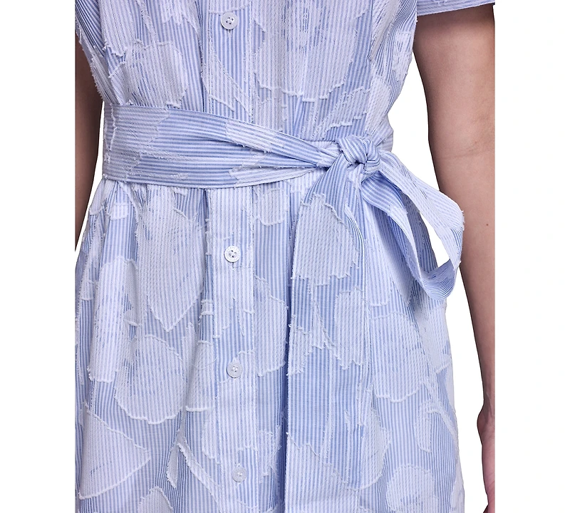 Karl Lagerfeld Paris Women's Floral Burnout Cotton Shirt Dress