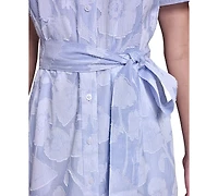 Karl Lagerfeld Paris Women's Floral Burnout Cotton Shirt Dress
