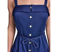 Karl Lagerfeld Paris Women's Cotton Midi with Contrast Border & Rope Tie Belt Dress