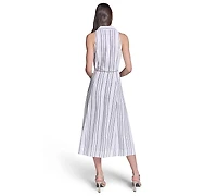 Karl Lagerfeld Paris Women's Striped Linen Midi with Rope Belt Shirtdress