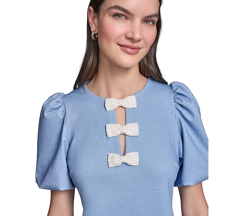 Karl Lagerfeld Paris Women's Puff Sleeve Melange Stretch Dress