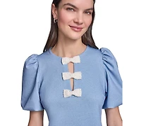 Karl Lagerfeld Paris Women's Puff Sleeve Melange Stretch Dress