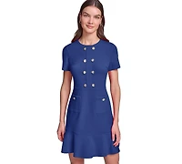 Karl Lagerfeld Paris Women's Short-Sleeve Scuba Crepe with Flounce Hem and Button Dress