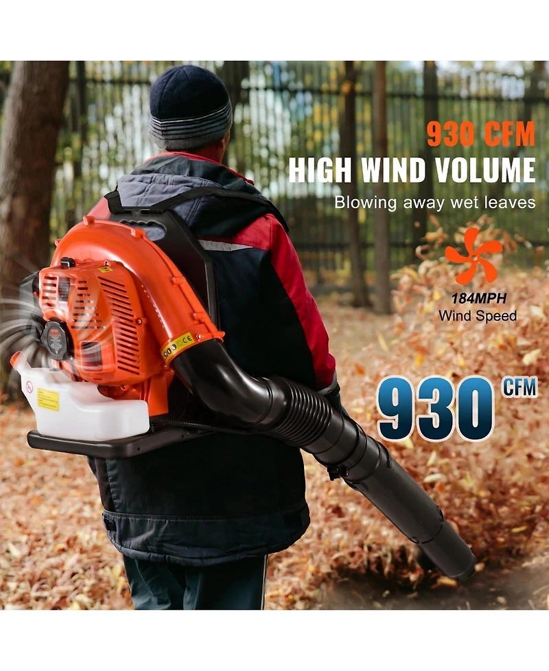 Sugift Backpack Leaf Blower, 79CC Gas, 930CFM, 184MPH Speed for Lawn and Snow Care