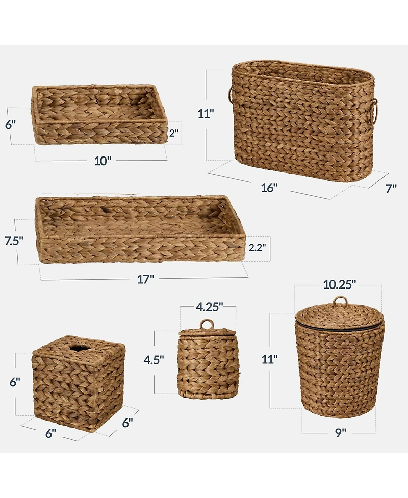 Best Choice Products 6-Pc Water Hyacinth Bathroom Storage Set, Includes Trays, Trash Bin, Toilet Paper Storage, Tissue Box Cover, Garbage Can