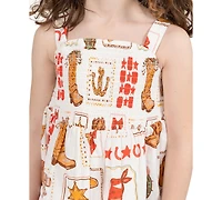Rare Editions Little Girls' 2T-6X Western Printed Woven Romper Dress With Smocking