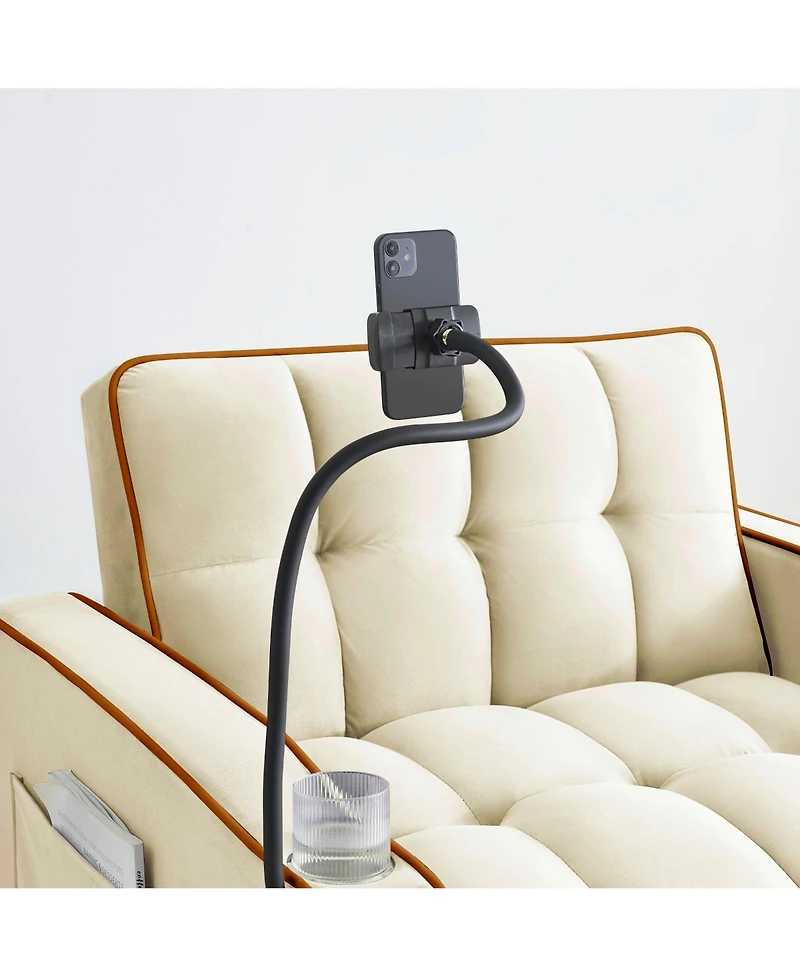 Rainsken Convertible Pull Out Sofa Bed, Modern Single Recliner with Adjustable Back, Usb Port, Ashtray and Rotating Phone Stand for Home Living Room