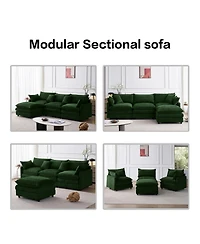 Rainsken Modern Modular Sectional Sofa, 105" L Shape 3-Seater Chenille Couch with Detachable Footrest for Living Room Use