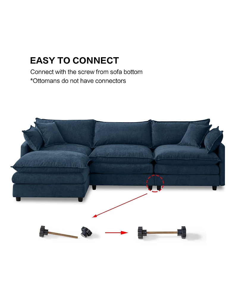 Rainsken 105-inch L Shape Modular Sofa, Chenille Fabric 3-Seater Convertible Sectional Couch with Mobile Ottoman for Living Room