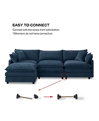 Rainsken 105-inch L Shape Modular Sofa, Chenille Fabric 3-Seater Convertible Sectional Couch with Mobile Ottoman for Living Room