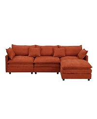 Rainsken Convertible L-Shaped Sectional Sofa, 105 Inch Soft Chenille Modular Couch, 3 Seater Sofa with Portable Ottoman for Living Room