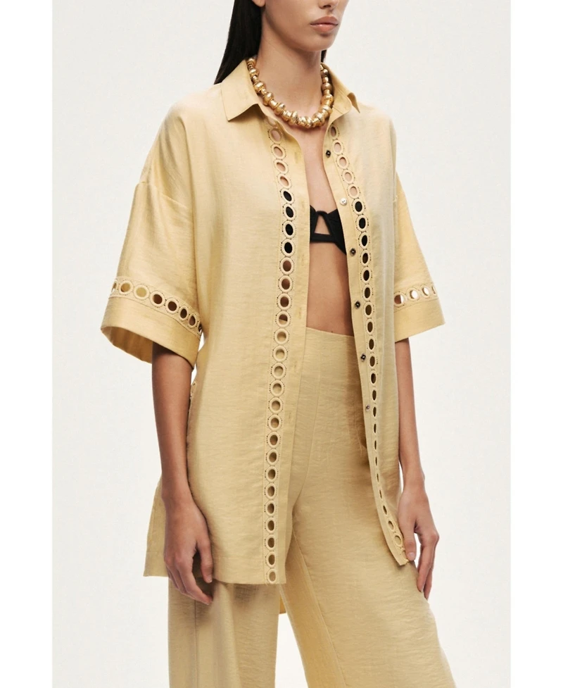 Nocturne Women's Belted Eyelet Detail Short-Sleeve Jacket