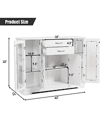 Gouun Sideboard Buffet Server Storage Cabinet with 2 Drawers and Glass Doors, 42 x 11.5 x 32