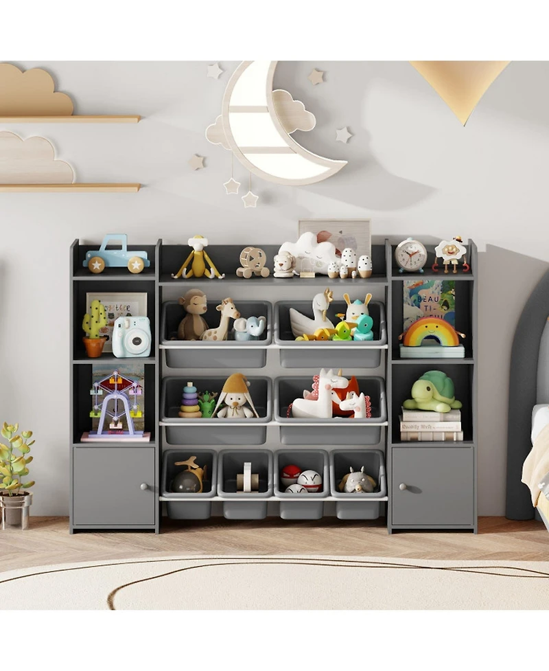 Gouun 56 in Large Toy Storage Organizer with 8 Removable Bins and Bookshelf