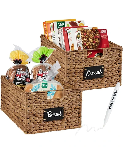 Best Choice Products Set of 2 16in Woven Water Hyacinth Pantry Baskets w/ Chalkboard Label, Chalk Marker