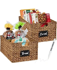 Best Choice Products Set of 2 16in Woven Water Hyacinth Pantry Baskets w/ Chalkboard Label, Chalk Marker