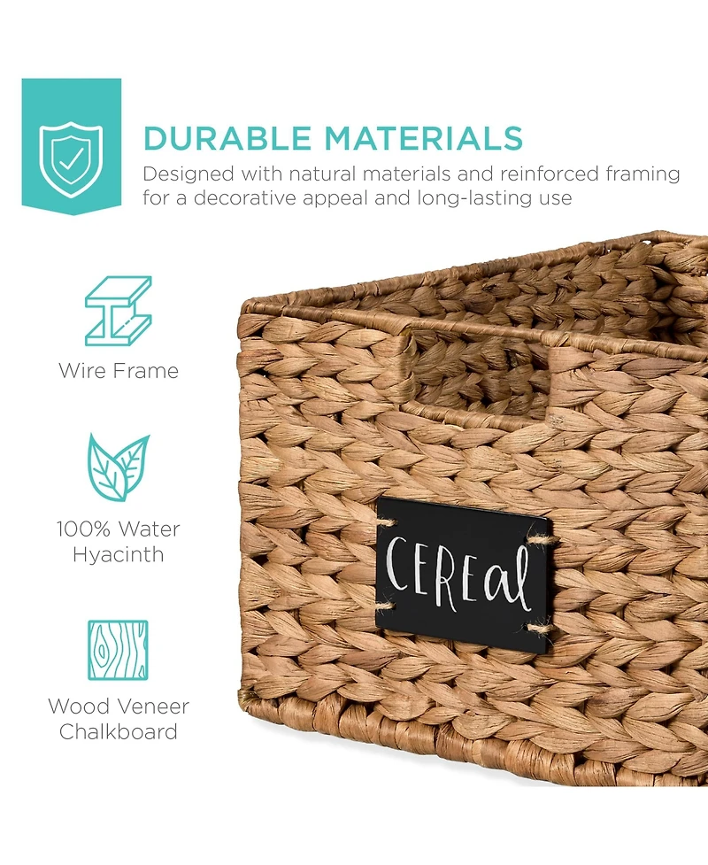 Best Choice Products Set of 2 16in Woven Water Hyacinth Pantry Baskets w/ Chalkboard Label, Chalk Marker