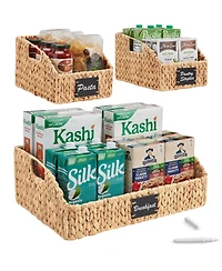 Best Choice Products Set of 3 Hyacinth Angled Pantry Storage Baskets with Handles, Chalkboard & Marker