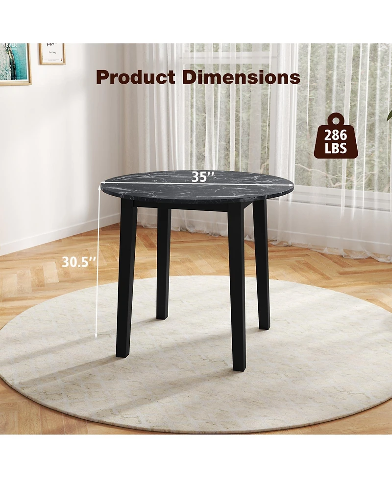 Gouun 35 in Round Dining Table with Rubber Wood Legs and Marble-Textured Top