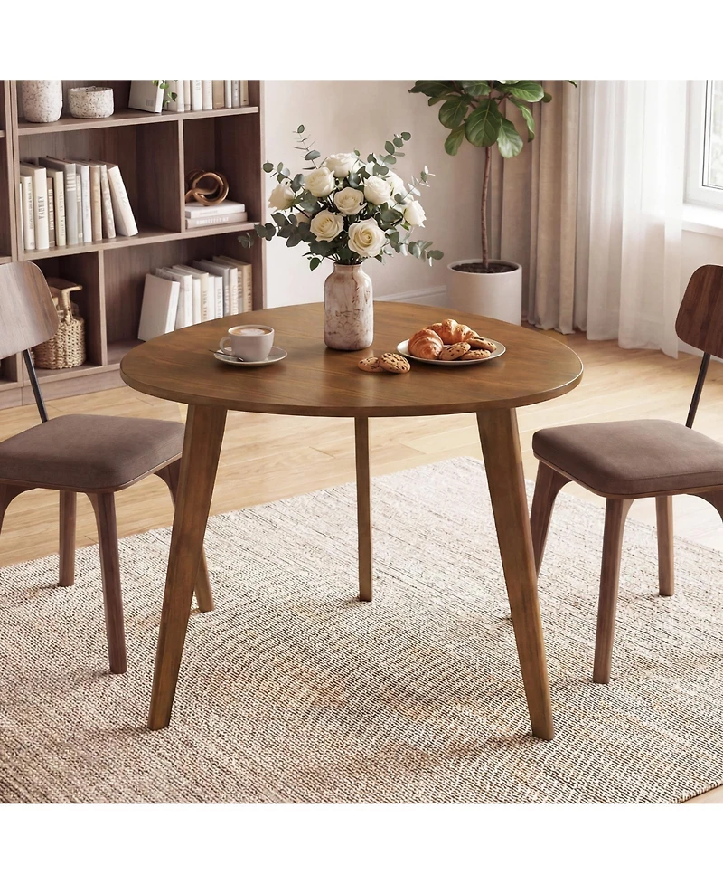 Gouun Farmhouse 35.5 in Round Dining Table in Rubber Wood for 4 People